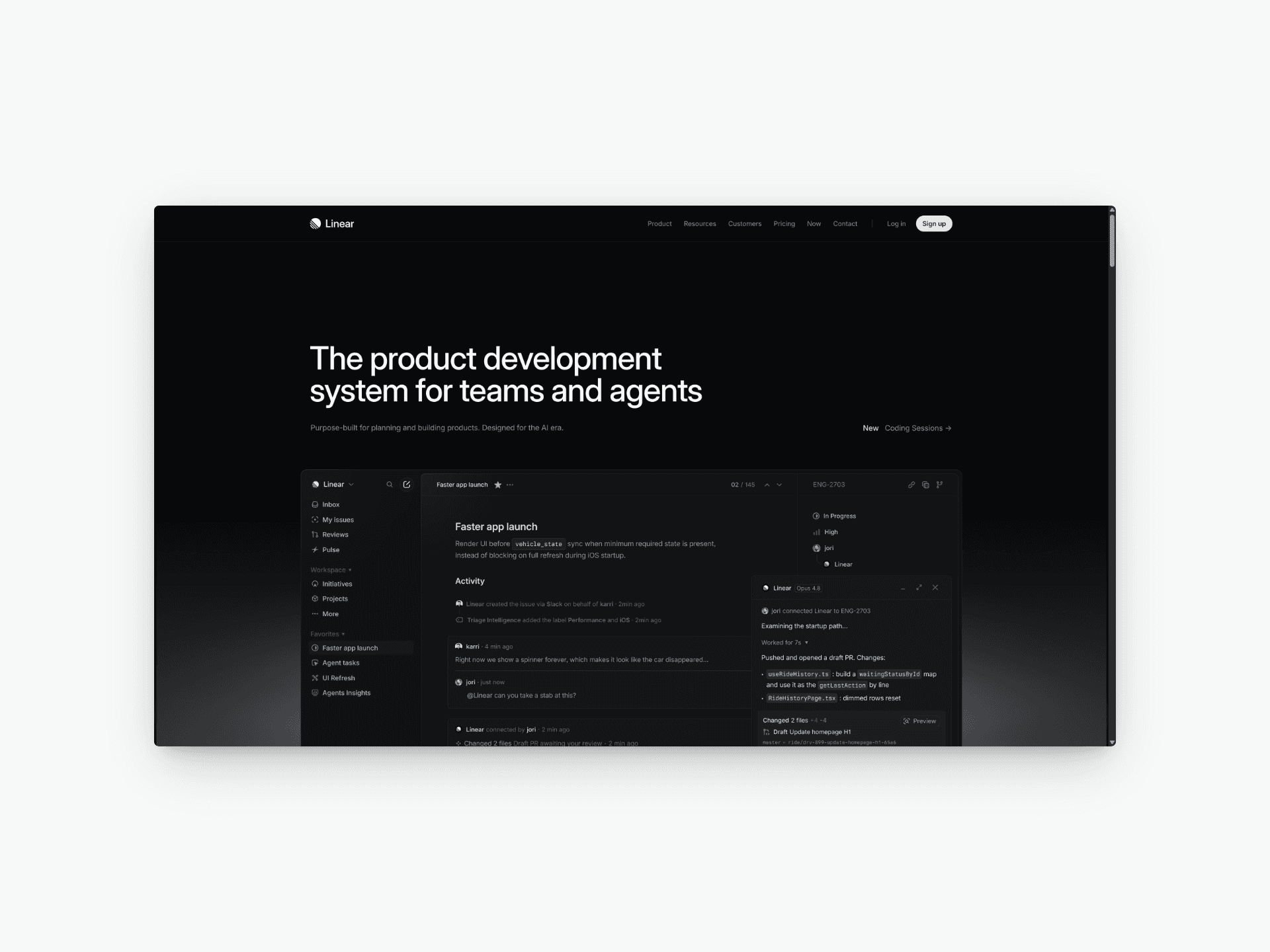 Linear - Clean, dark SaaS landing page with sharp typography, smooth animations, and a strong hero section. A go-to reference for modern product design.