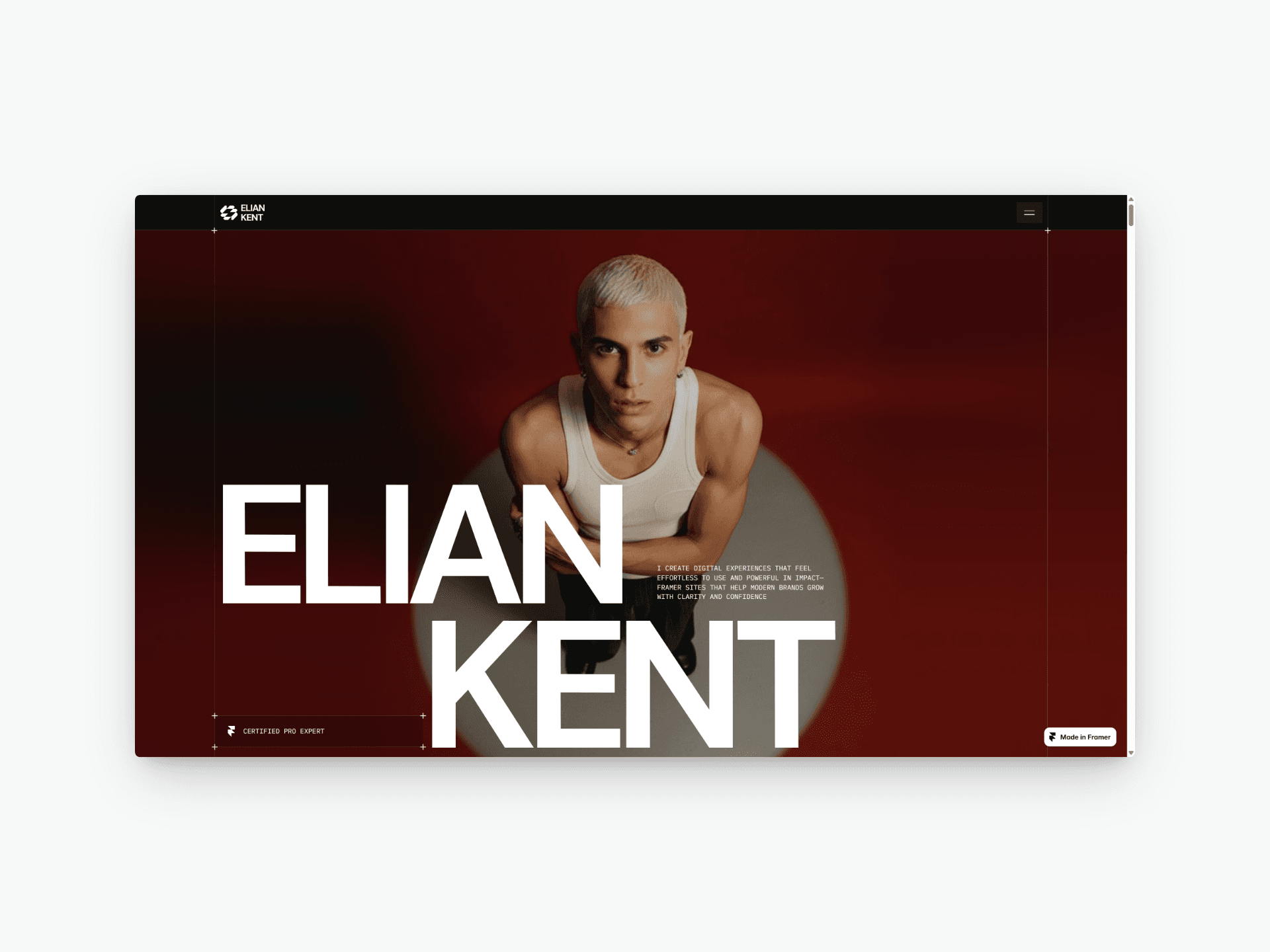 A sharp, editorial-style dark theme portfolio with a confident border-grid layout. Built for modern creatives who want a premium feel without going overly minimal.